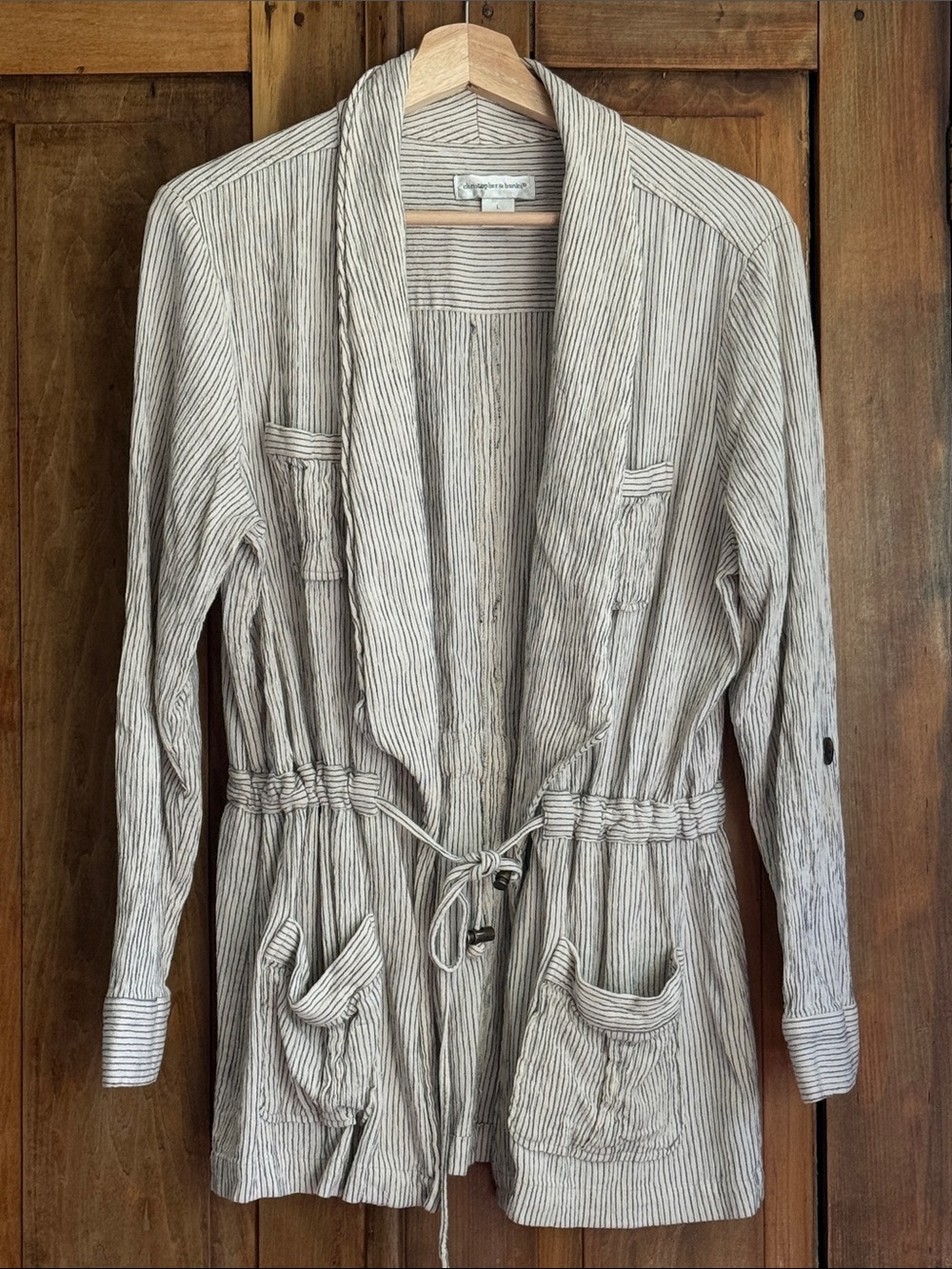 Christopher & Banks Sz L Casual Striped Drawstring Jacket Lagenlook
